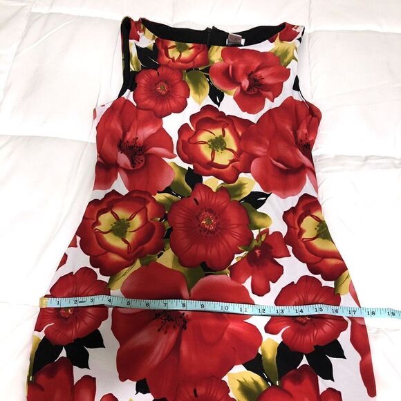 Cache Womens Sleeveless Red Floral Leopard Trim lined Sheath Dress Size 4 - Picture 7 of 9